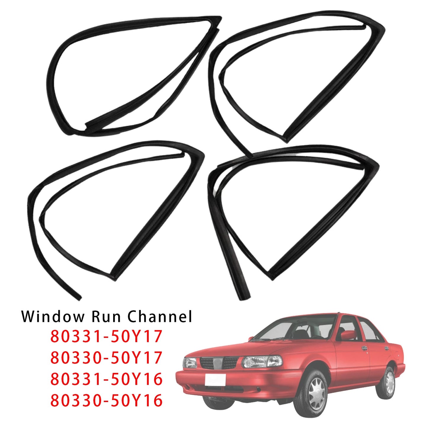 1990-1994 Per Nissan Sunny Sentra Tsuru B13 4 pezzi Guarnizione canale vetro 80331-50Y17