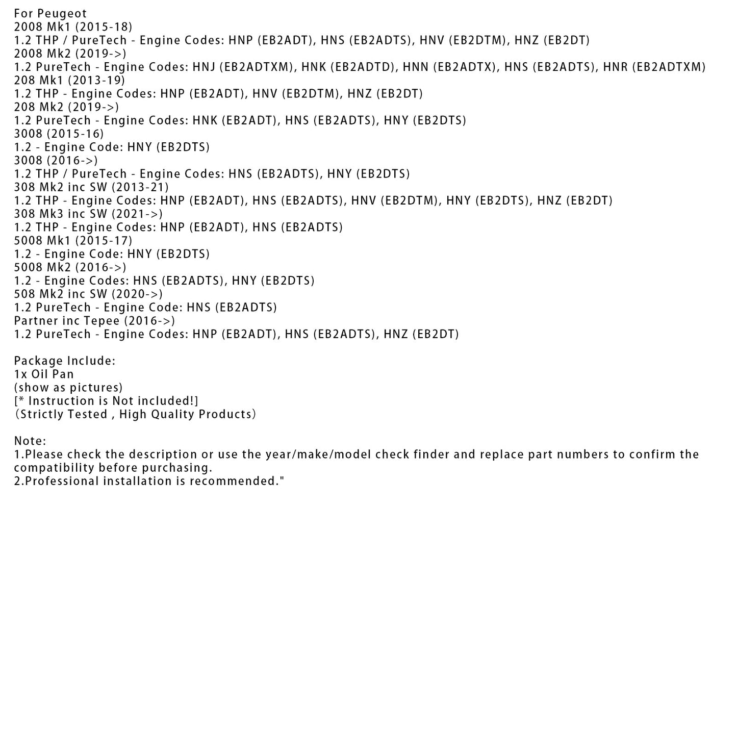 2019+ Peugeot 2008 Mk2 1.2 PureTech Coppa dell'olio 9829898980 9829898980