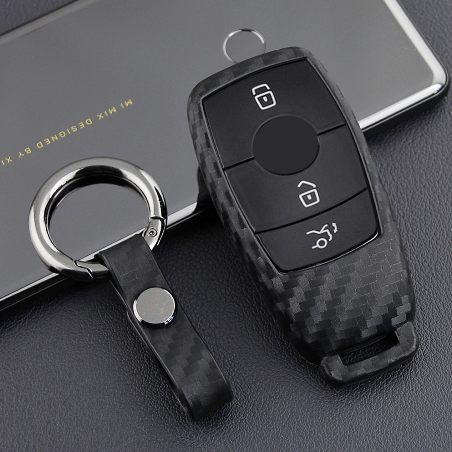 Custodia in silicone e pelle per chiave auto con fibbia per Mercedes-Benz E