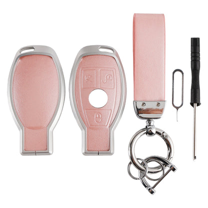 Custodia in pelle, lega, alluminio e TPU rosa per chiave auto Mercedes GLC GLK CLS