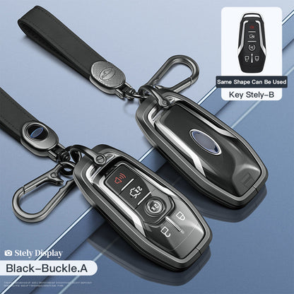 Custodia per chiave auto in TPU nero in lega di alluminio con fibbia per Ford