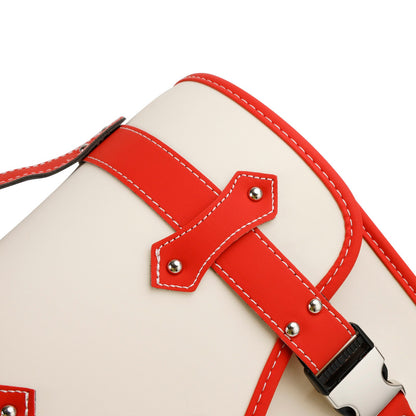 Set di borse laterali a sgancio rapido con staffa, colore bianco, per riporre bagagli su moto.