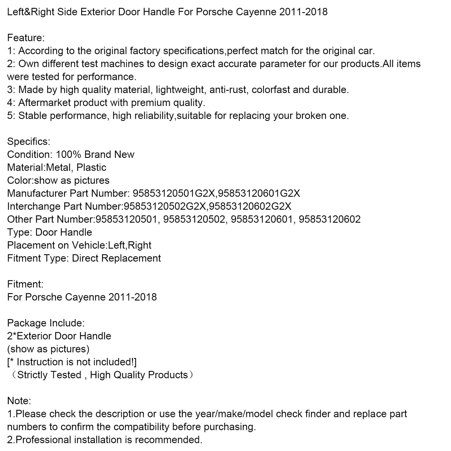 Maniglia esterna della portiera sinistra e destra della Porsche Cayenne 2011-2018