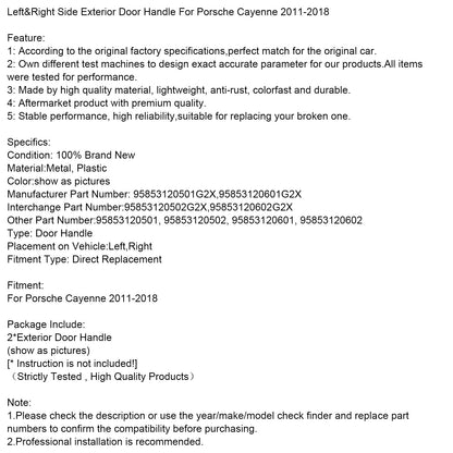 Maniglia esterna della portiera sinistra e destra della Porsche Cayenne 2011-2018