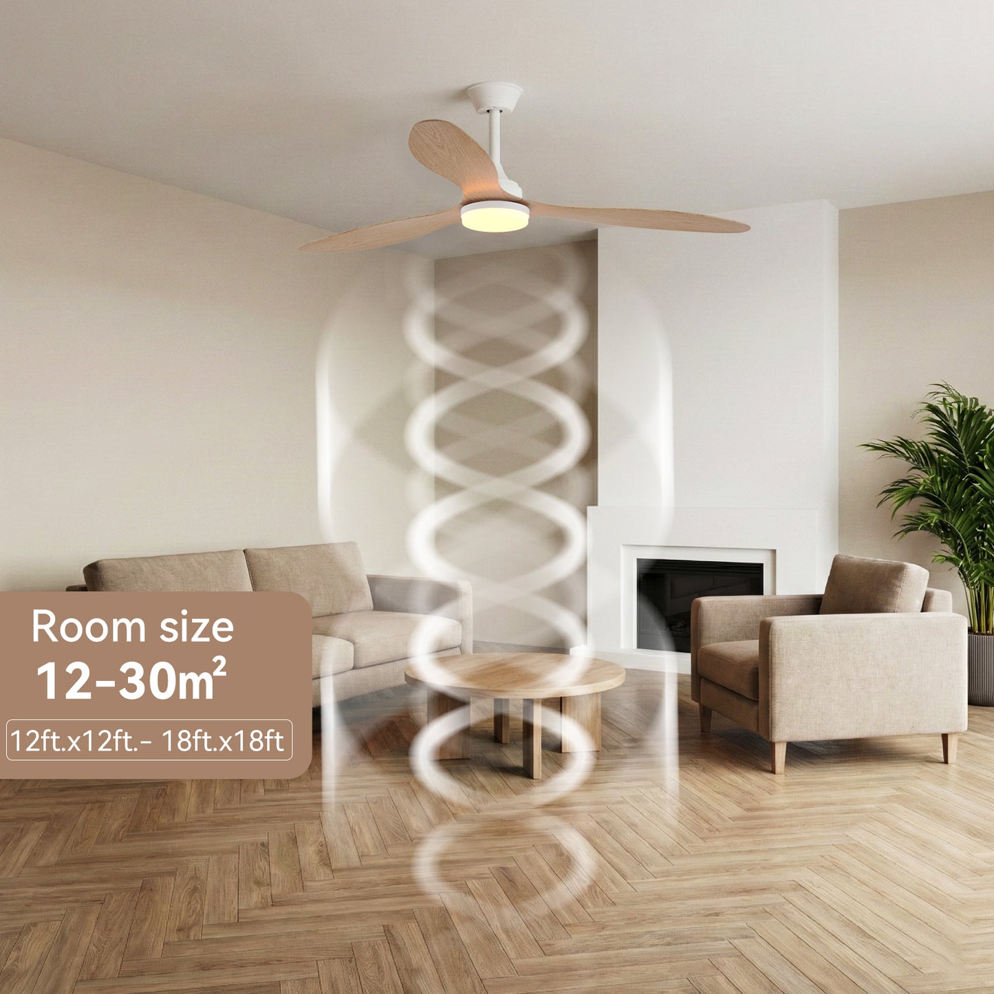 Telecomando Ventilatore moderno 52" con luce 6 velocità Nero-Bianco