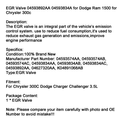 Valvola EGR Chrysler 300C Dodge Charger Challenger 3,5 litri 04593892AA 04593834A