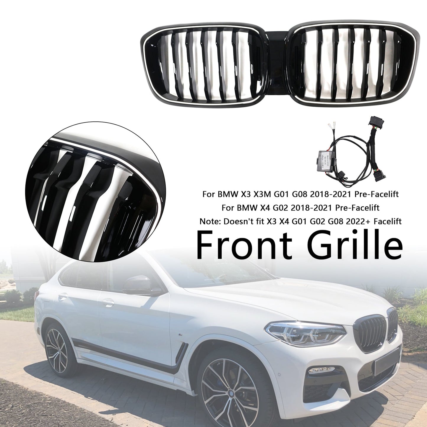 Griglia anteriore a maglie renali nera lucida pre-facelift BMW X3 X3M G01 G08 2018-2021 51138469959 51138469960