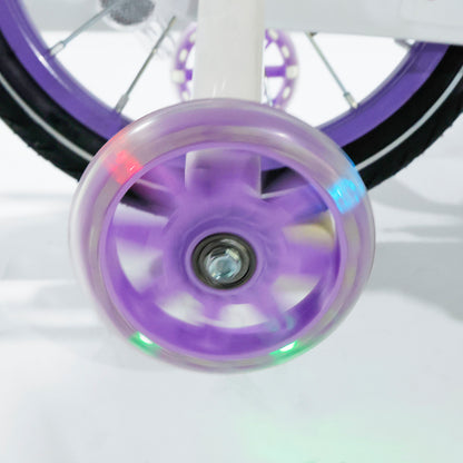 Bicicletta da principessa per bambini da 18" per ragazze, con ruote da allenamento rimovibili, rosa/viola