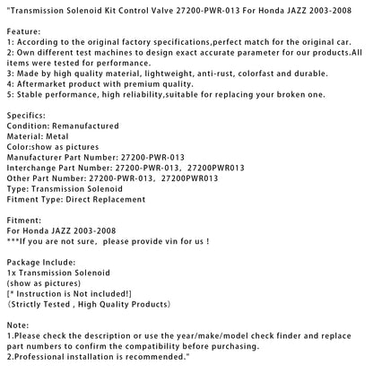 Kit solenoide trasmissione Honda JAZZ 2003-2008, valvola di controllo 27200-PWR-013