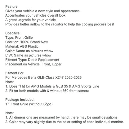 Griglia paraurti anteriore nero lucido Mercedes Benz GLB X247 2020-2023