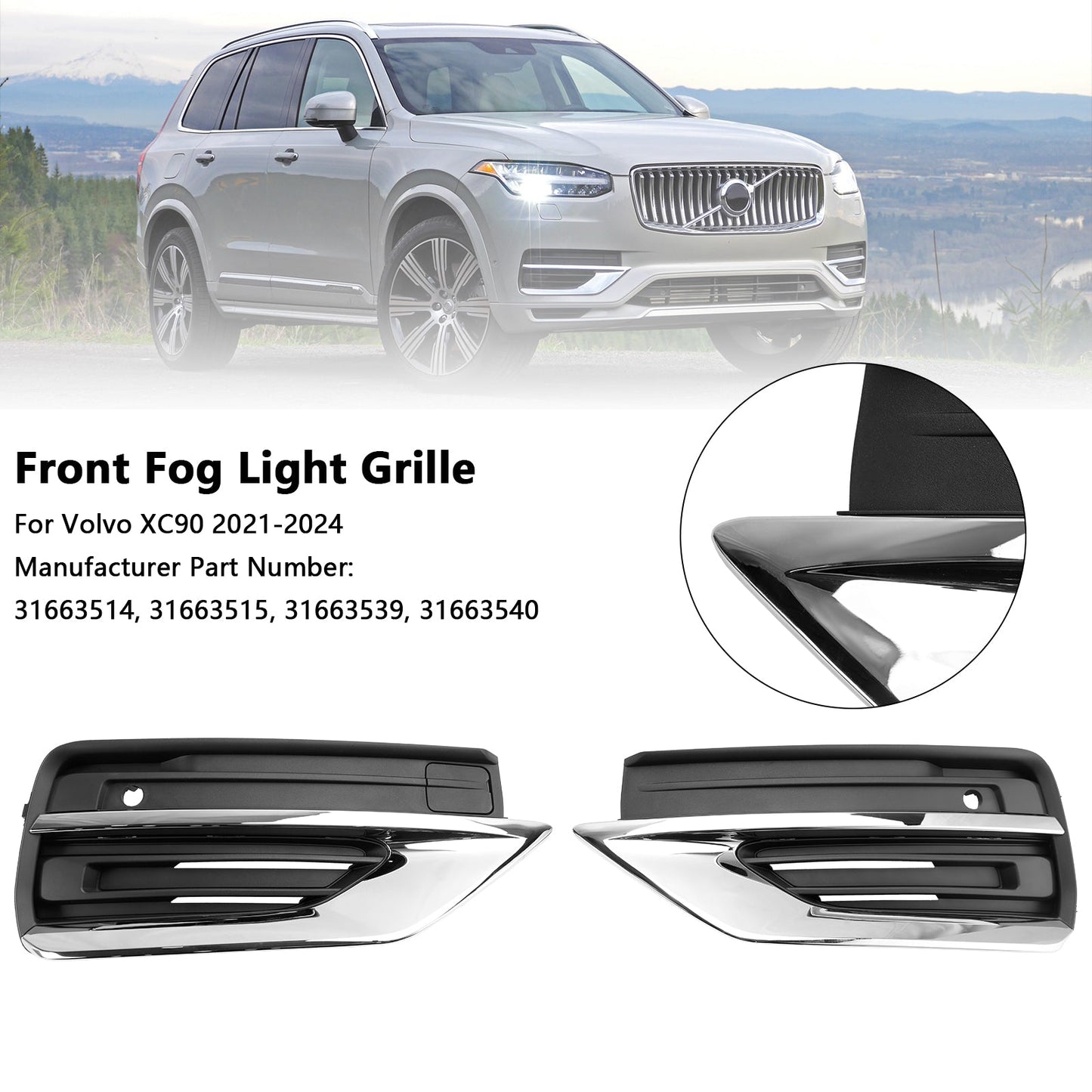 2021-2024 Volvo XC90 2PCS Griglia fendinebbia paraurti anteriore Griglia fendinebbia 31663514