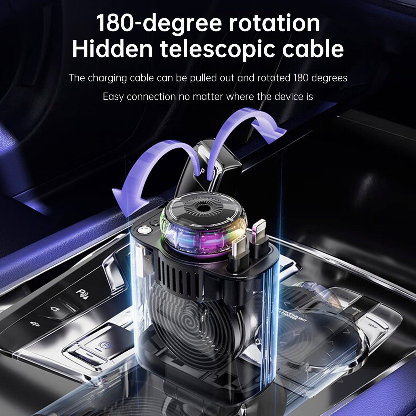 Caricabatterie per auto super veloce da 120 W con cavo retrattile Caricabatterie intelligente per deodoranti per ambienti