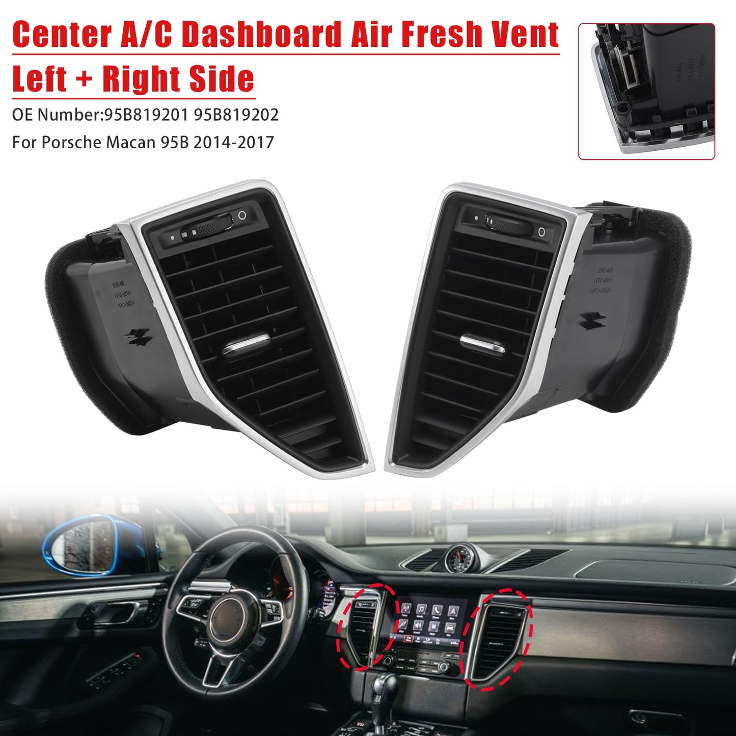 Griglia di ventilazione anteriore sinistra+destra centrale AC 95B819201 per Porsche Macan 2017-2017