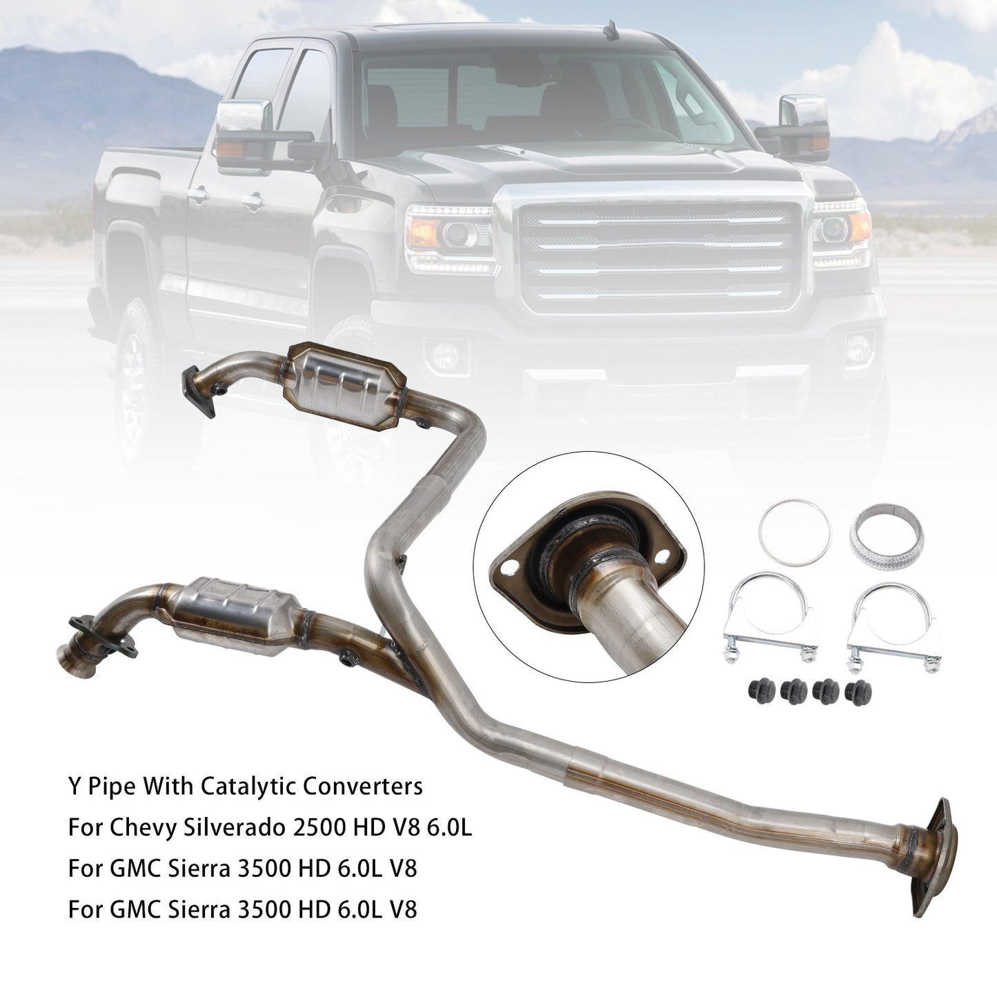 GMC Sierra 3500 HD 6.0L V8 Y Pipe con catalizzatori 2015-2017