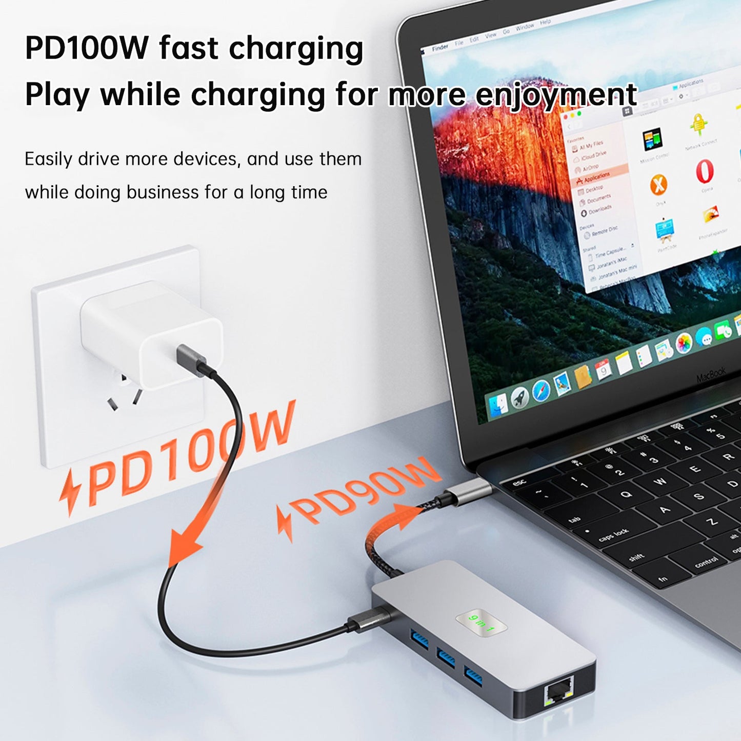 9 in 1 TYPE-C a RJ45 (Gigabit) + USB 3.0*3 + HDMI + dati USB-CS + PD100W + SD/TF per iPad Pro