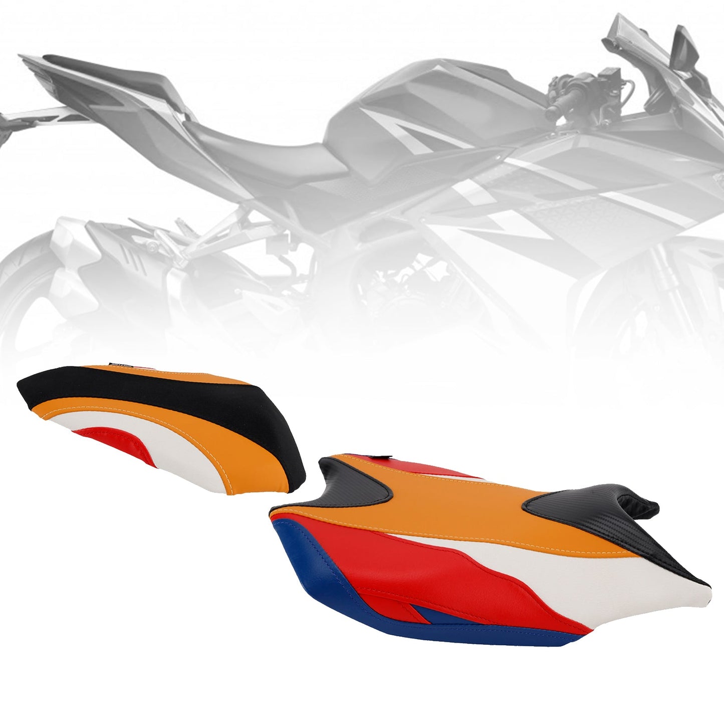 Kit cuscini passeggero anteriore e posteriore Raider per Honda CBR250RR 2017-2024 2023, colore arancione