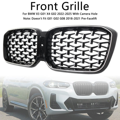 Griglia a rene per paraurti anteriore diamantata BMW X3 G01 X4 G02 2022-2025 cromata