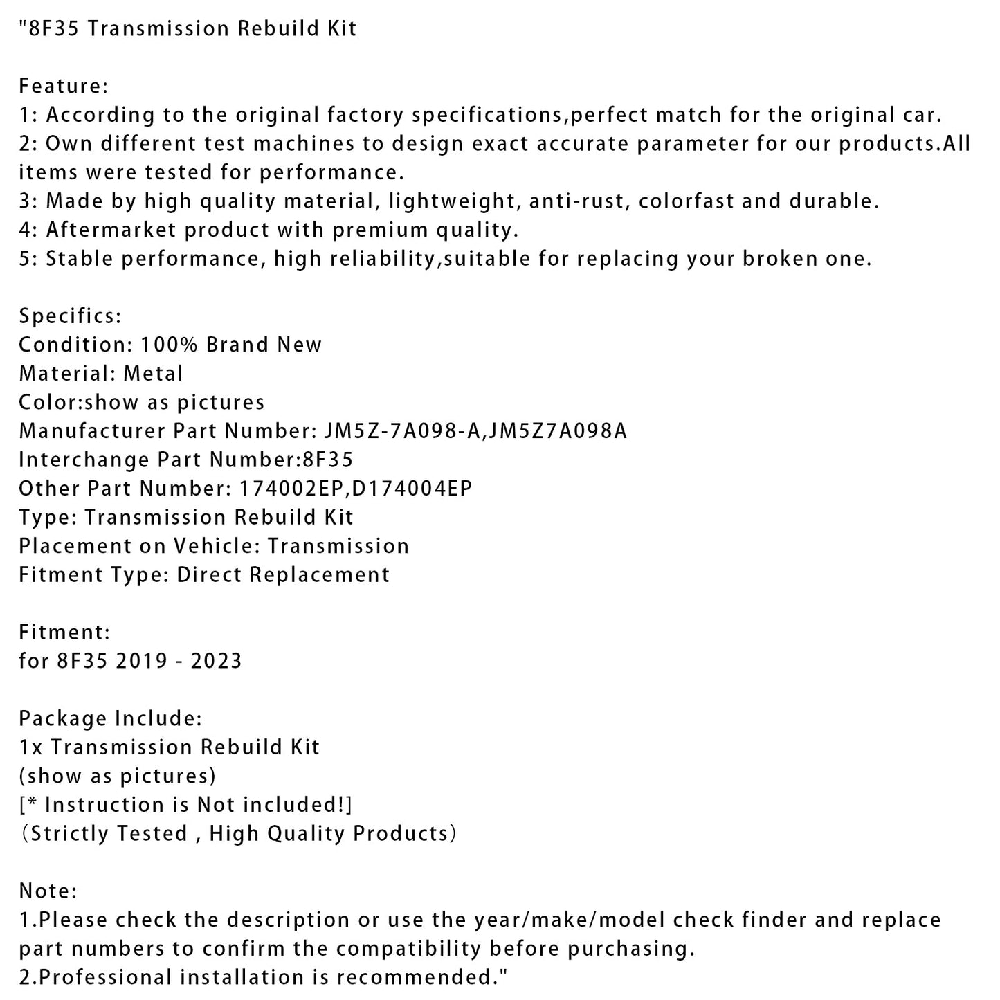 Kit di ricostruzione della trasmissione 8F35