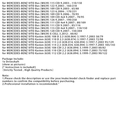 03.1997-07.2003 MERCEDES-BENZ VITO Kasten (638) 112 CDI 2.2 (638.094) 90/122 Albero di trasmissione Albero di trasmissione 2211mm Lunghezza 6394103206