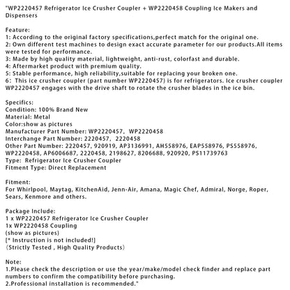 WP2220457 Giunto per tritaghiaccio per frigorifero + Giunto WP2220458