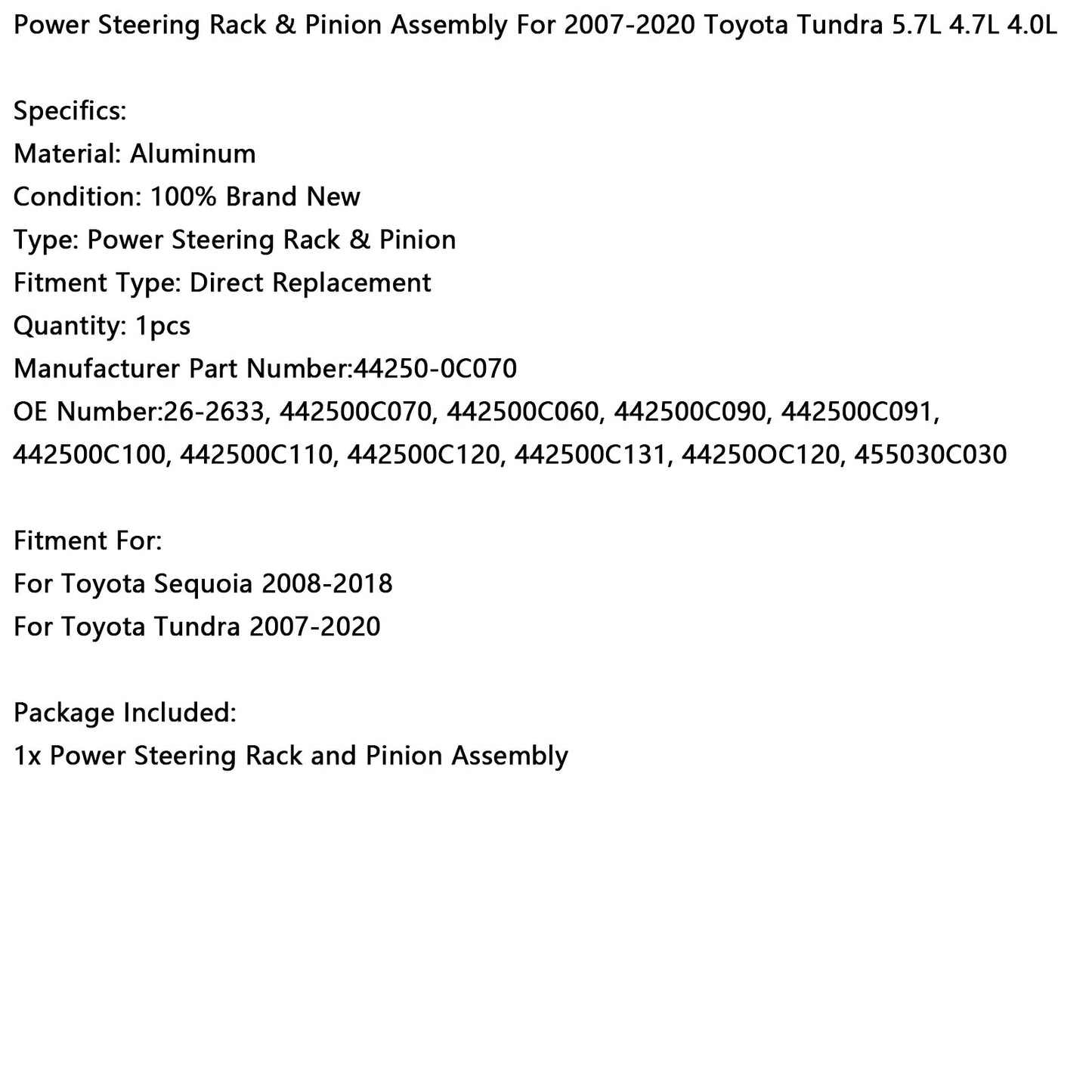 Gruppo pignone e cremagliera del servosterzo per Toyota Tundra 5.7L 4.7L 4.0L 2007-2020