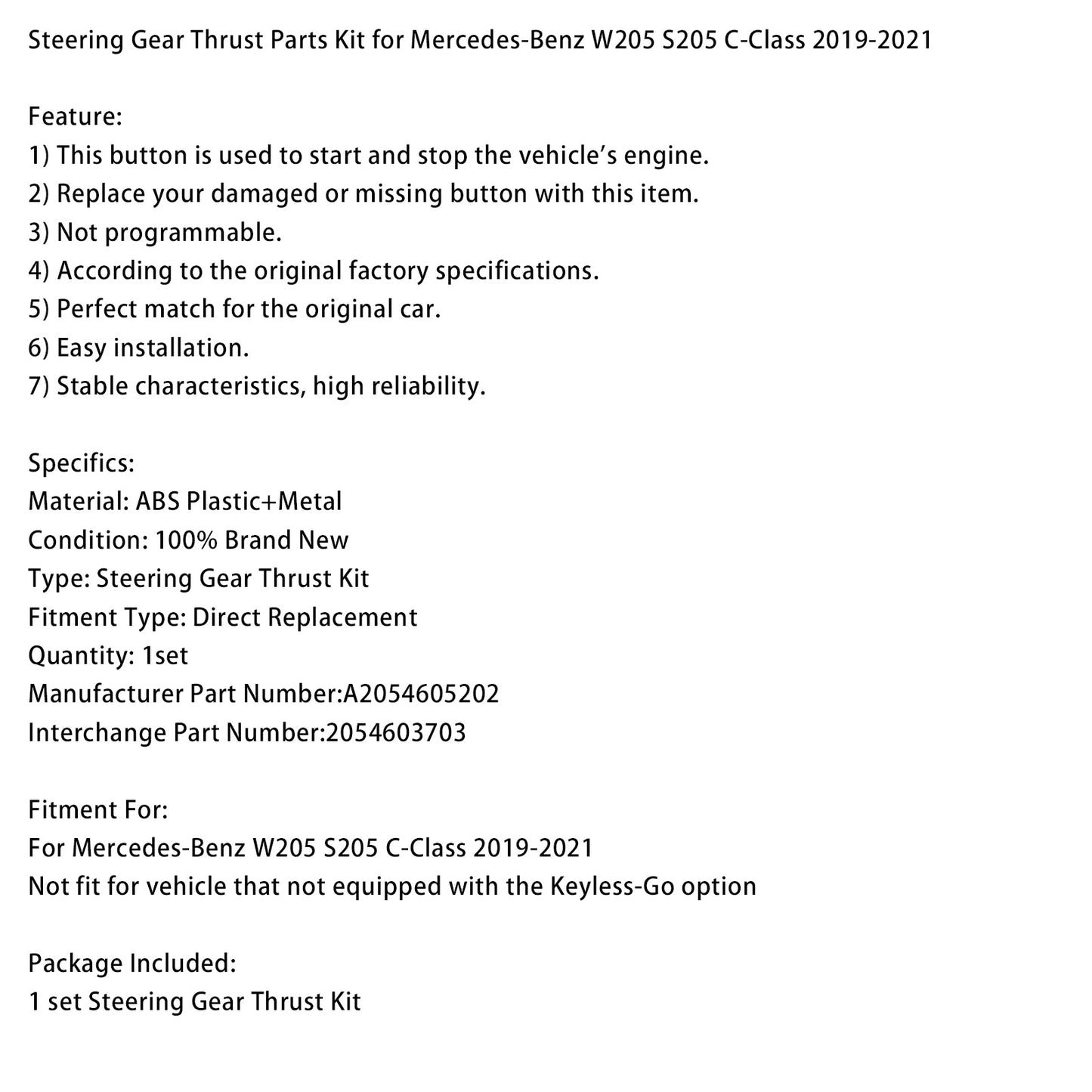 Kit di parti di spinta dello sterzo per Mercedes-Benz W205 S205 Classe C 2019-2021