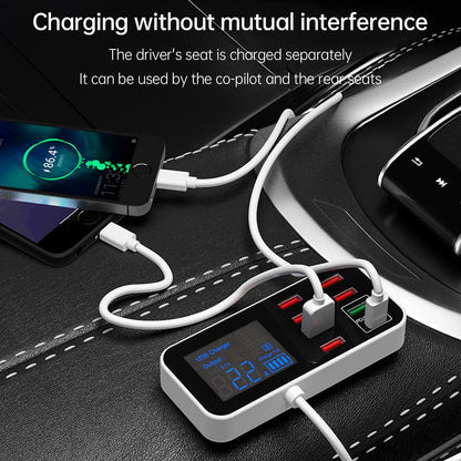 Caricabatterie USB PD5V1A QC3.0 con display, piccolo caricabatteria per auto a 8 porte, accendisigari