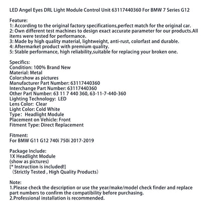 Modulo di controllo luci DRL Angel Eyes a LED per BMW Serie 7 G11 G12 740i 750i 2017-2019 63117440360