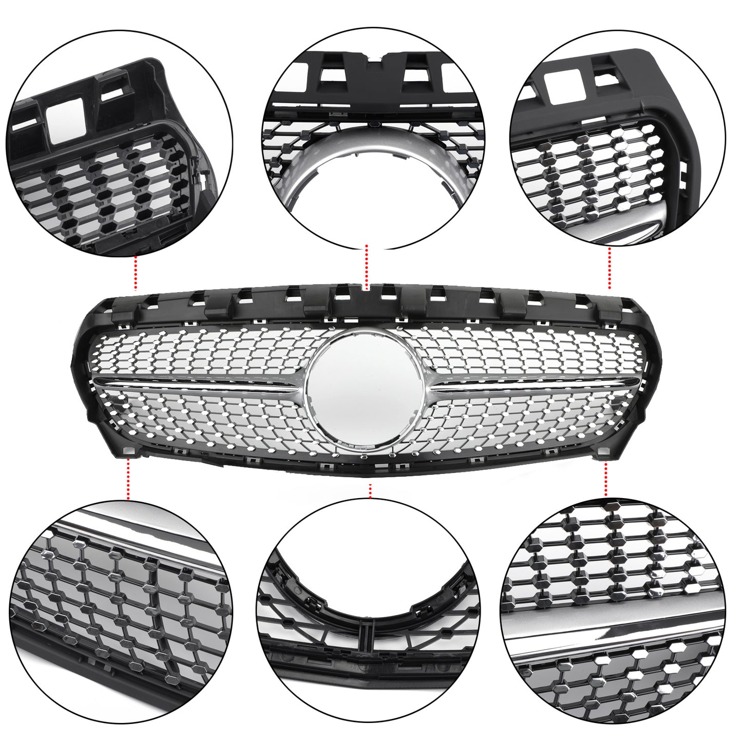 Per Mercedes-Benz R117 W117 CLA250 2013-2016 Griglia a stella Silver Diamond
