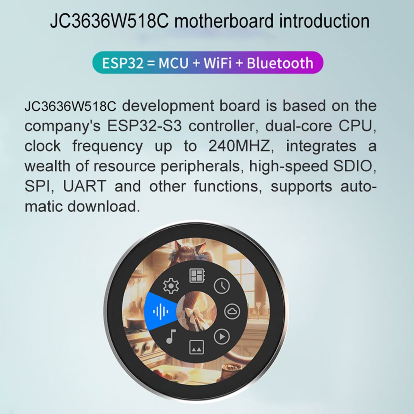 Scheda di sviluppo ESP32 Schermo tattile capacitivo da 1,8 pollici con spettro audio