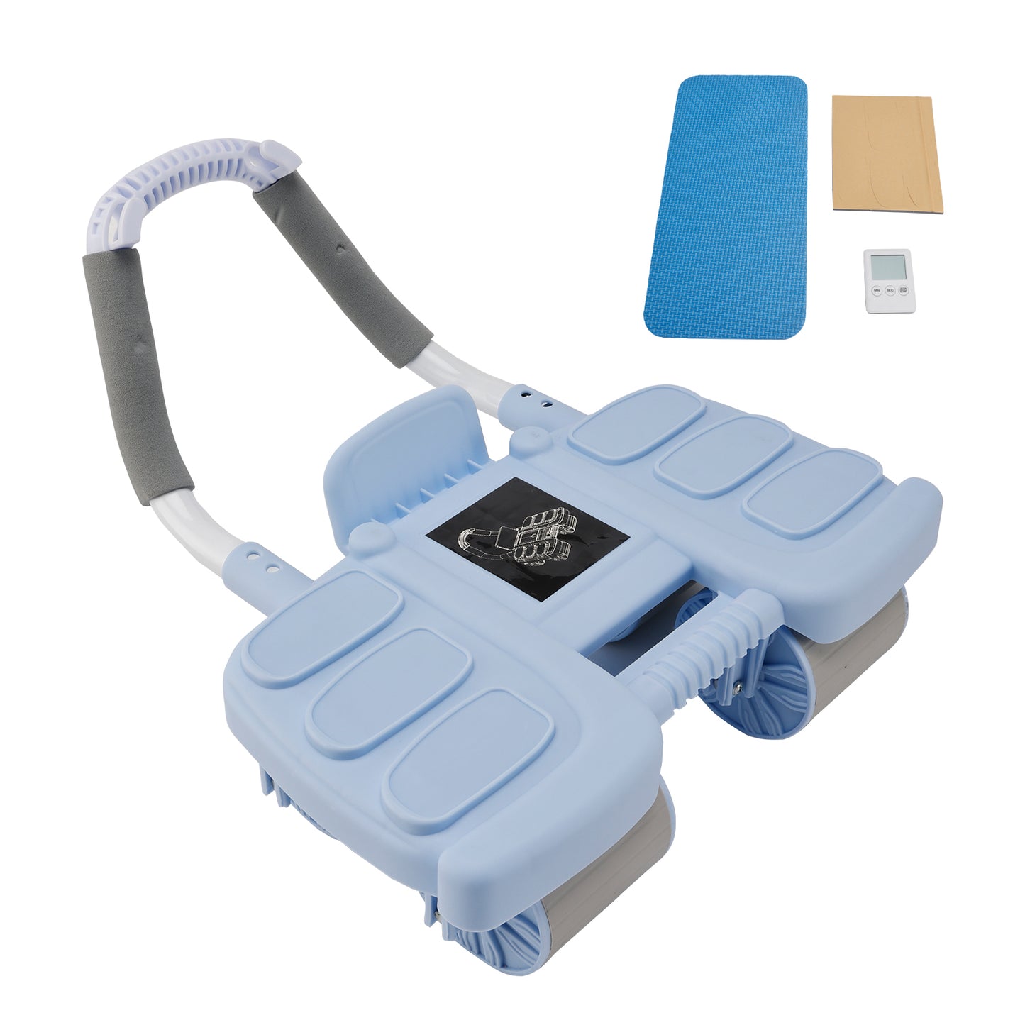 Attrezzatura portatile per palestra domestica Blue Perfect Core Trainer per uomo e donna Ruota per addominali con rimbalzo automatico con supporto per il gomito e stabilità a 4 ruote - Include timer