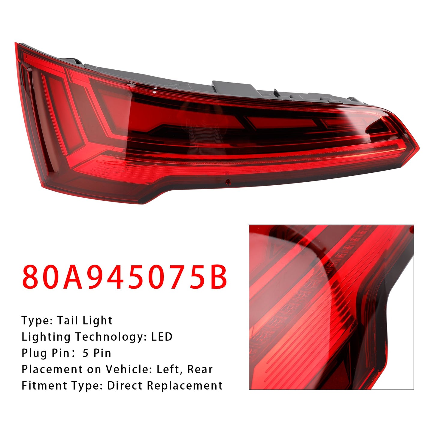 Fanale posteriore sinistro a LED per Audi Q5 MK2 FACELIFT 2021-2024 LED 5 PIN