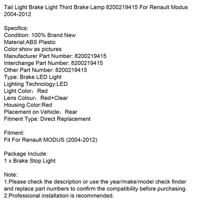 Fanale posteriore Renault Modus 2004-2012, luce freno, terza luce freno 8200219415