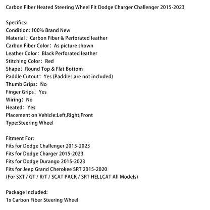 Volante riscaldato in fibra di carbonio per Dodge Charger 2015-2023