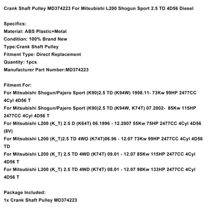 06.1996-12.2007 Mitsubishi L200 (K_T)2.5 TD 4WD (K74T)Puleggia albero motore MD374223