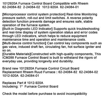 Scheda di controllo della fornace 1012920A compatibile con Rheem 62-24084-82 2-24084-02