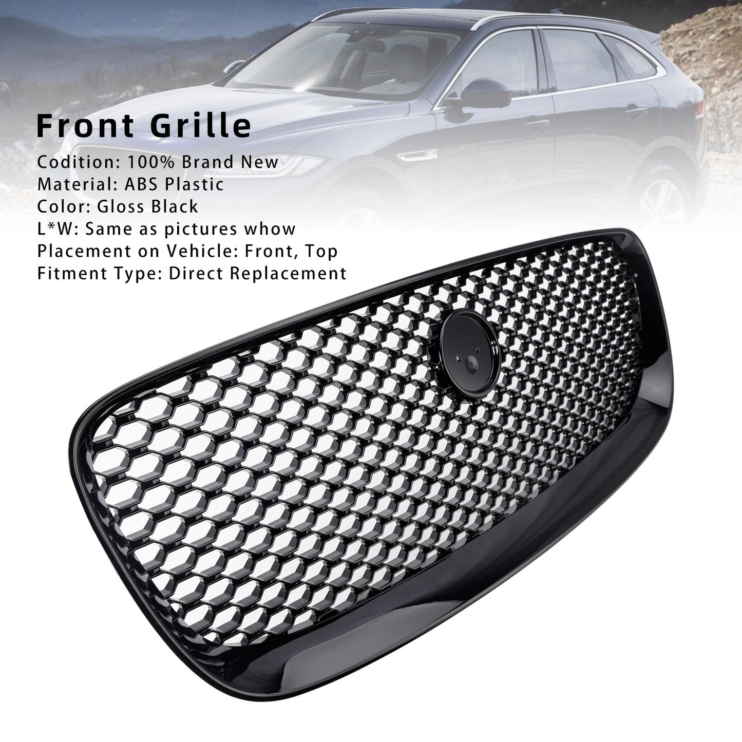 Per JAGUAR F-PACE X761 2016-2020 ABS Griglia paraurti anteriore nera lucida