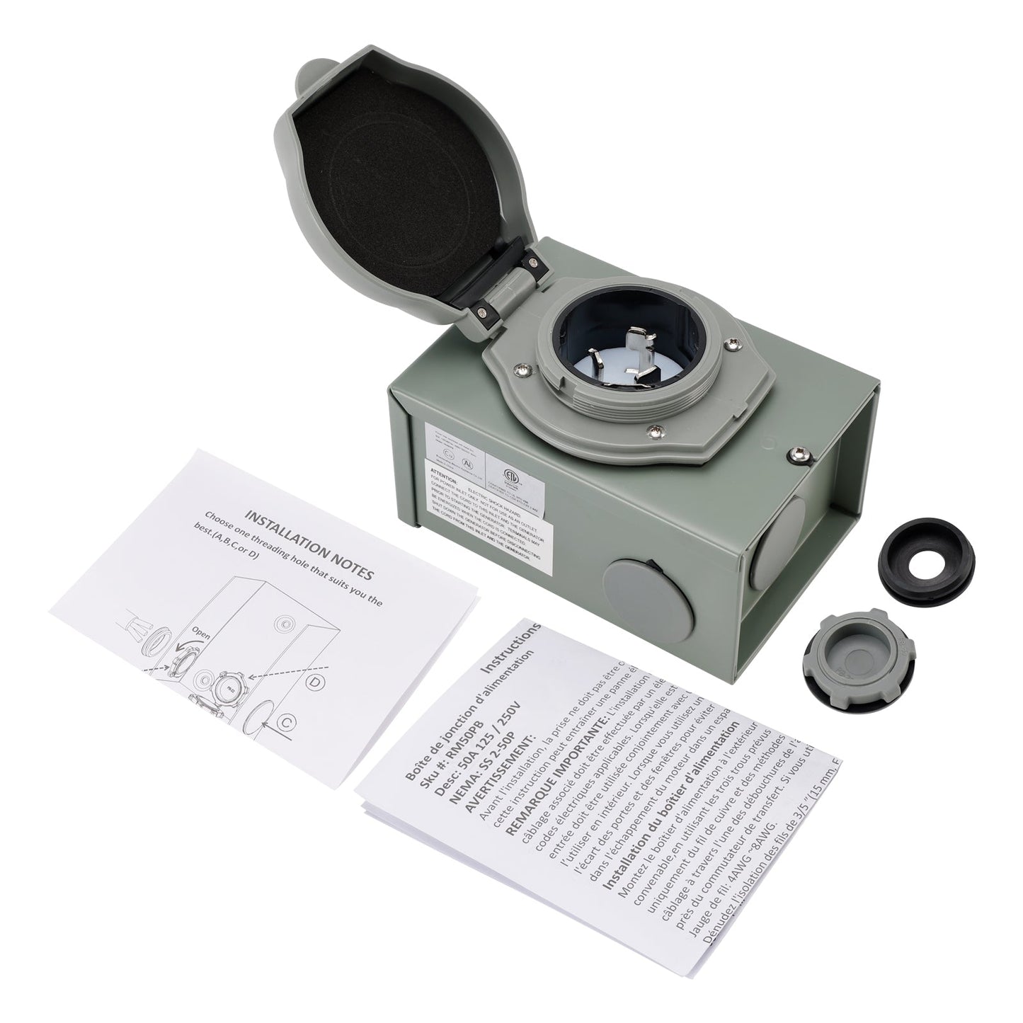Scatola di ingresso per generatore RV da 50 Ampere NEMA SS2-50P Scatola di ingresso alimentazione 125/250 V