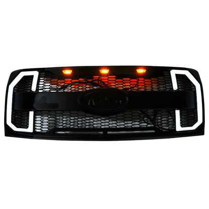 Griglia paraurti anteriore stile Raptor nero opaco Ford F150 2009-2014 con LED