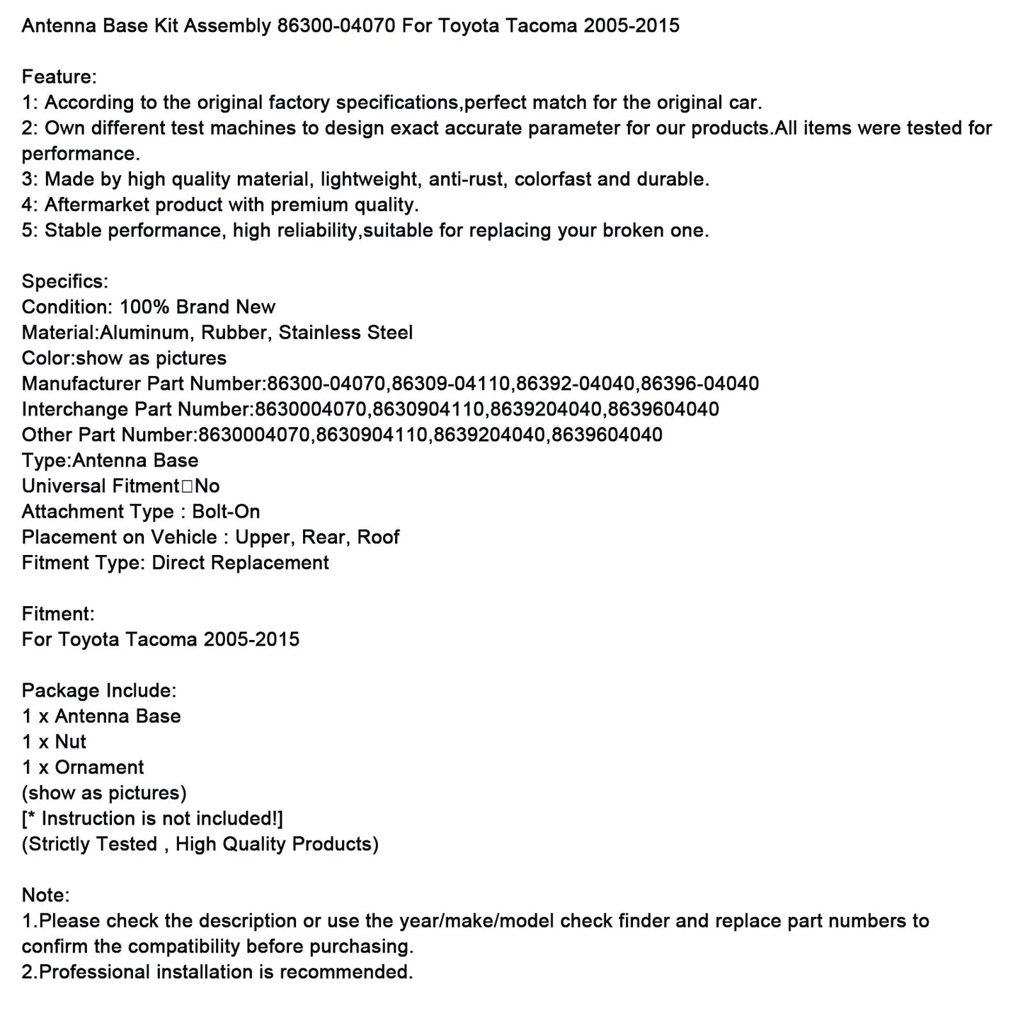 Kit base antenna 86300-04070 per Toyota Tacoma 2005-2015