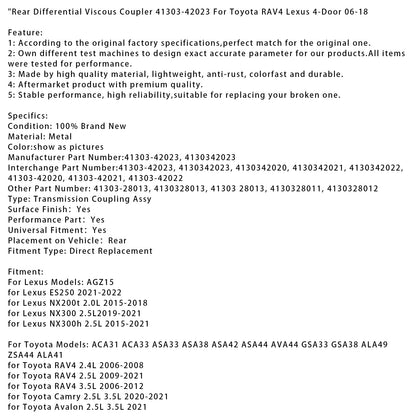 Giunto viscoso differenziale posteriore Lexus NX200t 2.0L 2015-2018 41303-42023 4130342023