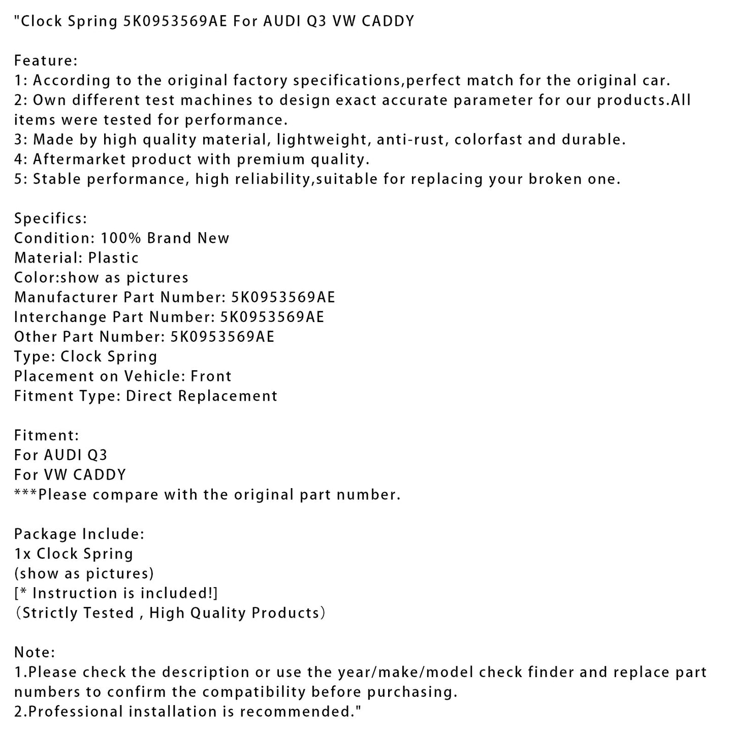 Molla dell'orologio 5K0953569AE per AUDI Q3 VW CADDY