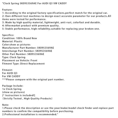 Molla dell'orologio 5K0953569AE per AUDI Q3 VW CADDY