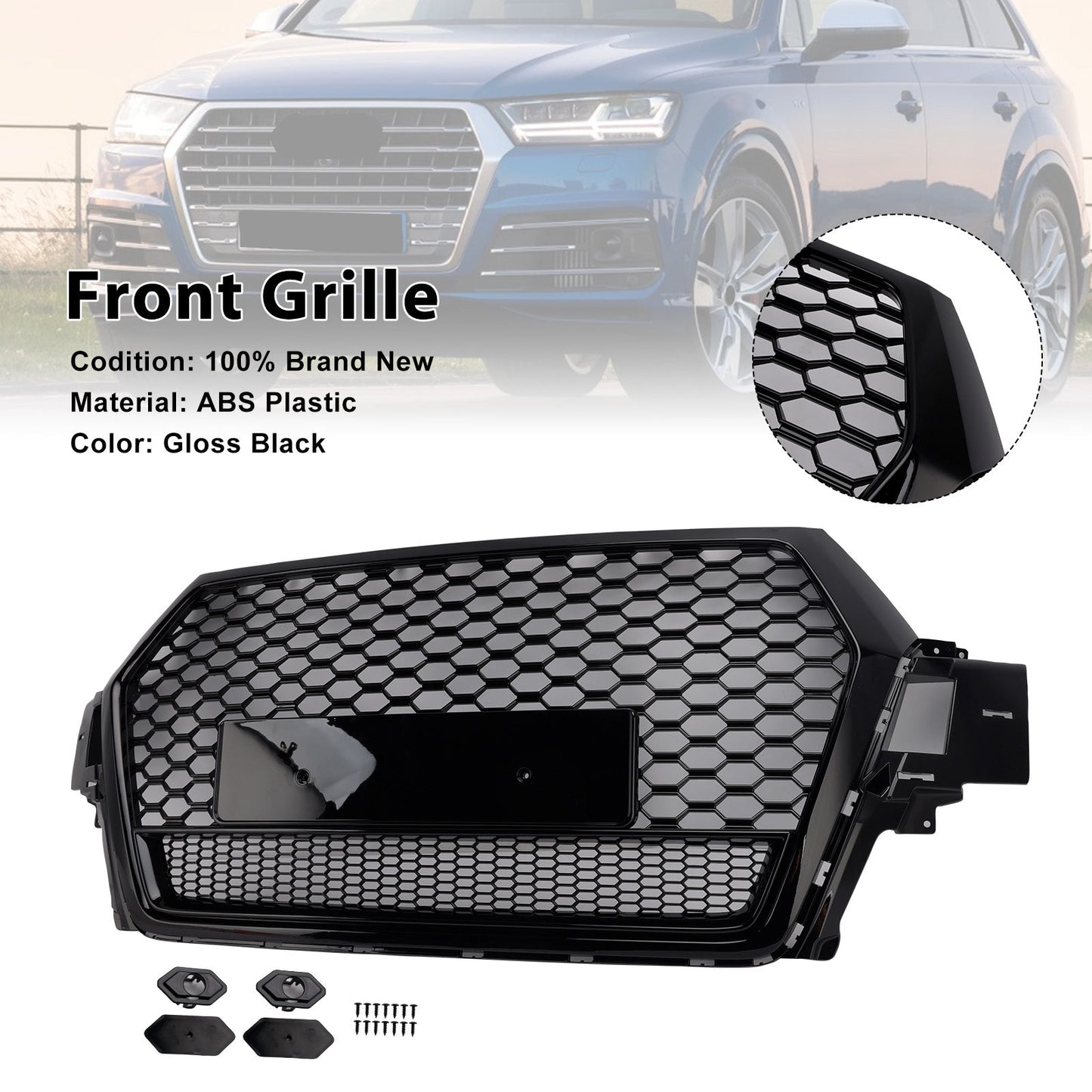 Griglia di ventilazione del radiatore per paraurti anteriore Audi Q7 SQ7 2016-2019, colore nero lucido, 4M0853651F