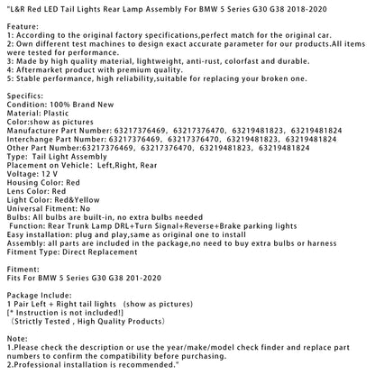 Gruppo ottico posteriore a LED rossi L&amp;R per BMW Serie 5 G30 G38 2018-2020