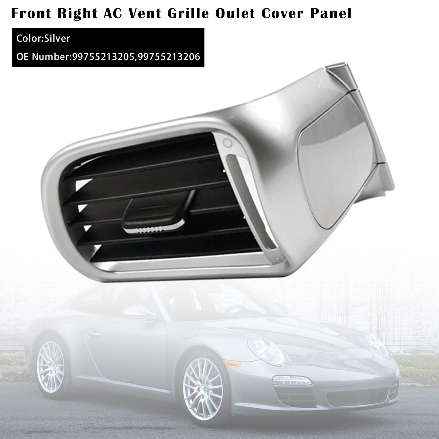 Copertura della presa d'aria anteriore destra per aria condizionata, colore argento, per Porsche 911 Carrera Targa 997 2004-2012