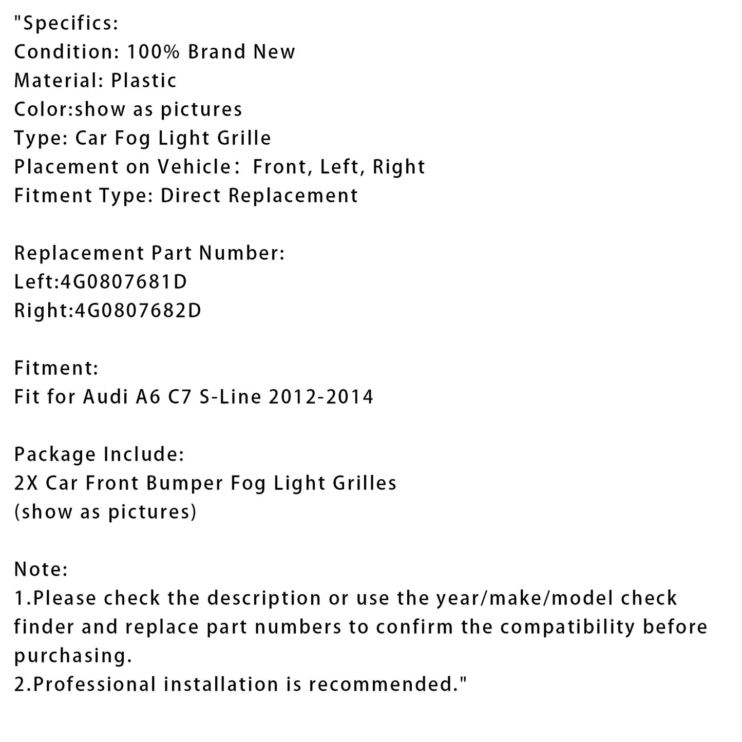 Griglie fendinebbia paraurti anteriore Audi A6 C7 S-Line 2X 2012-2014