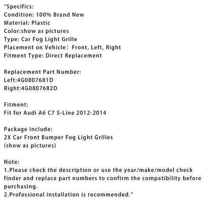 Griglie fendinebbia paraurti anteriore Audi A6 C7 S-Line 2X 2012-2014
