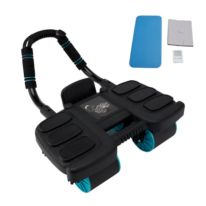 Attrezzatura portatile per palestra domestica Ruota addominale nera con rimbalzo automatico con supporto per gomito e stabilità su 4 ruote - Include timer Perfect Core Trainer per uomini e donne