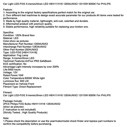 Luce auto LED-FEBBIA X-tremeUltinon LED H8/H11/H16 12834UNIX2 12V10W per PHILIPS
